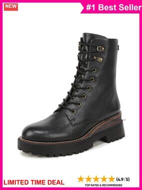 Womens Leather Ankle Combat Boots Zip Wedge Heel Round Toe